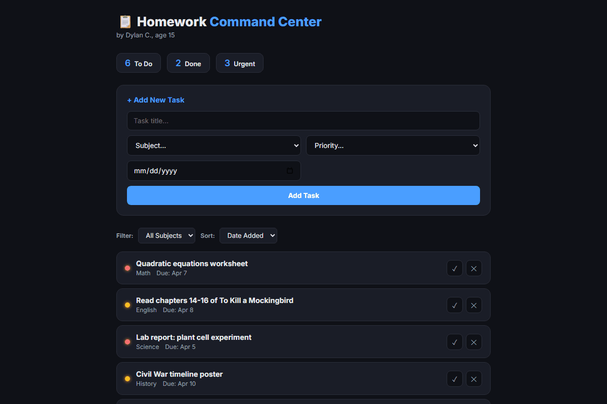 Homework Command Center screenshot